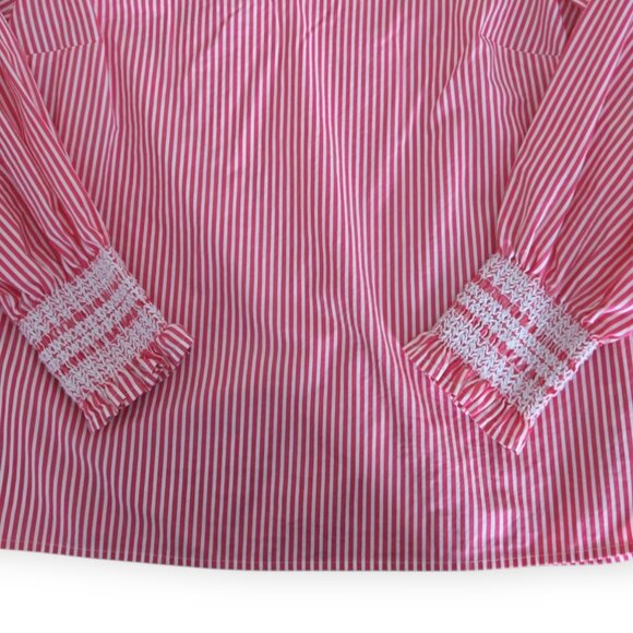 Talbots Pink Butterfly Striped Raglan Popover Top Medium Petite - Picture 6 of 8